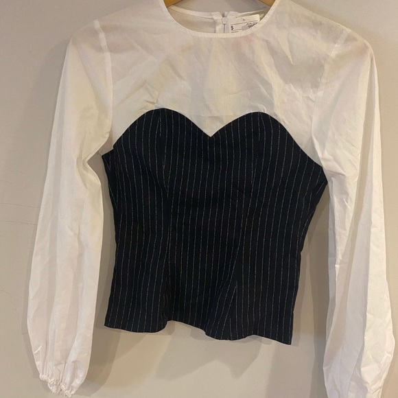 White & Blue Cotton Corsette Striped Top - Picture 1 of 3